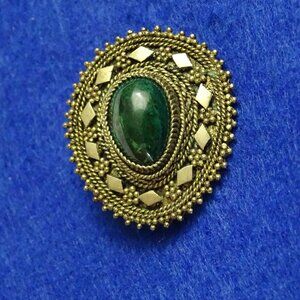ISRAEL Gold over 925 Sterling Silver Vintage Cabochon Cut Eilat Brooch Pin 10.5g
